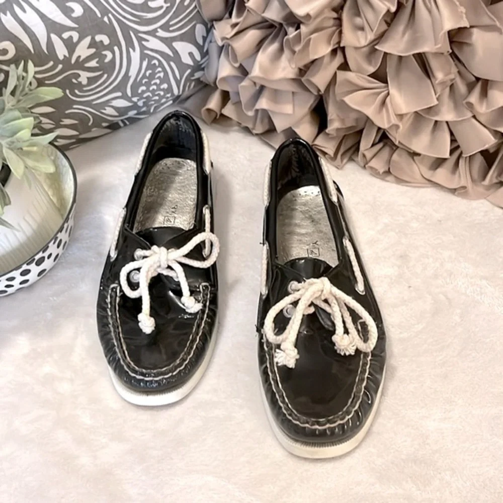 Sperry Black Patent Leather Topsider Loafer Moccasin Non-stick Boat Shoes